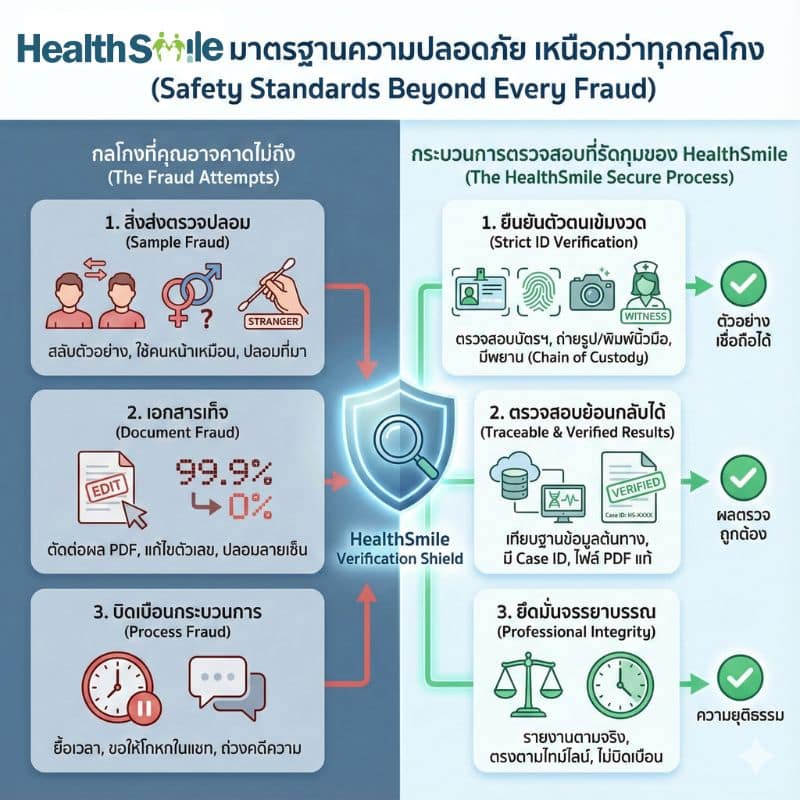 มาตรฐานของการรายงานผลตรวจพิสูจน์ความเป็นบิดา HealthSmile Verification Shield